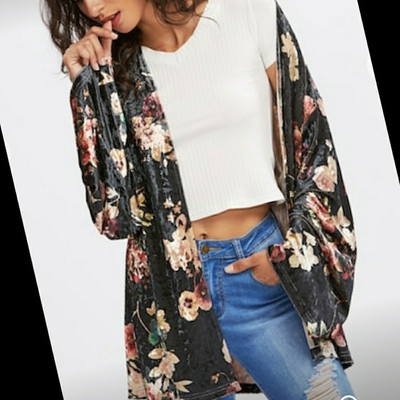 Crushed Velvet Floral Kimono - Picture 7 of 7